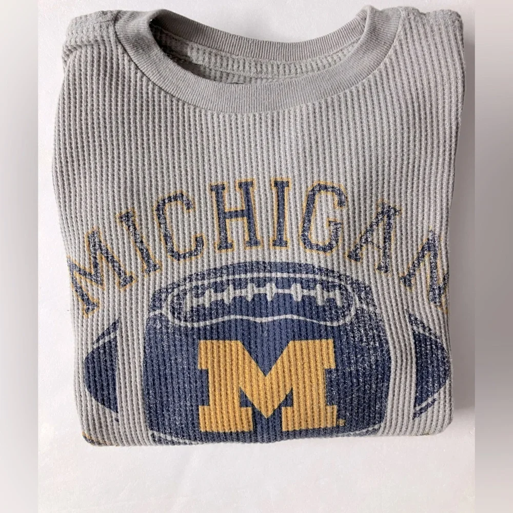 Boy’s Michigan Football Thermal T Shirt, Size M, Faded Graphics